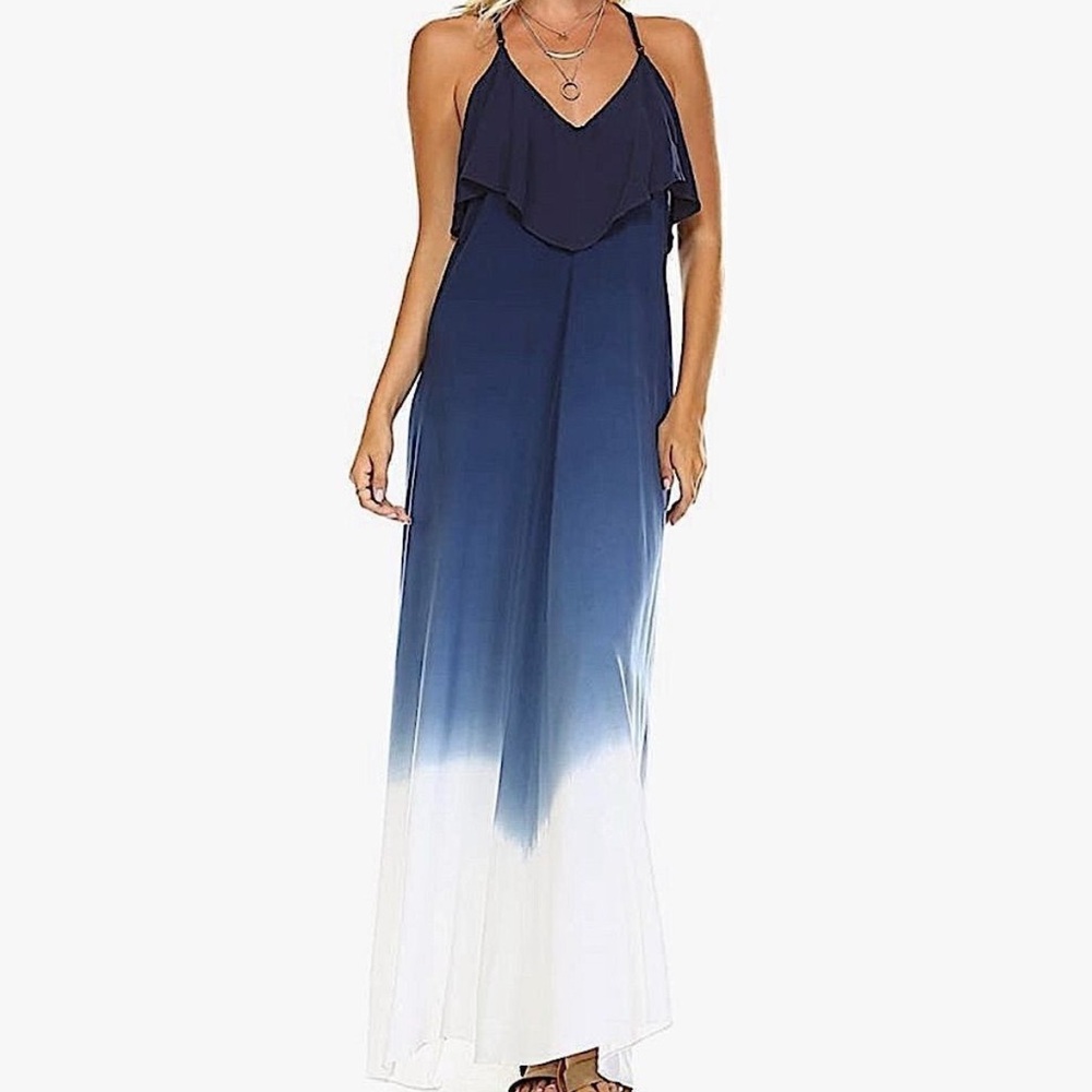 Elegant Navy and White Ombre Maxi Dress